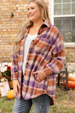 Plus Size Multicolor Plaid Print Collar Button Down Jacket