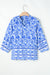 Blue blouse bohemian printed with 3/4 sleeve and tied collar