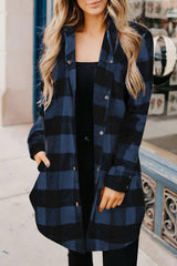 Blue tile shirt jacket with folded collar