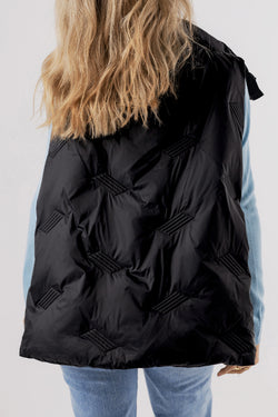 Black quilted jacket with high collar and zipper