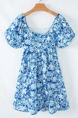 Vestido corto Babydoll azul con flores *