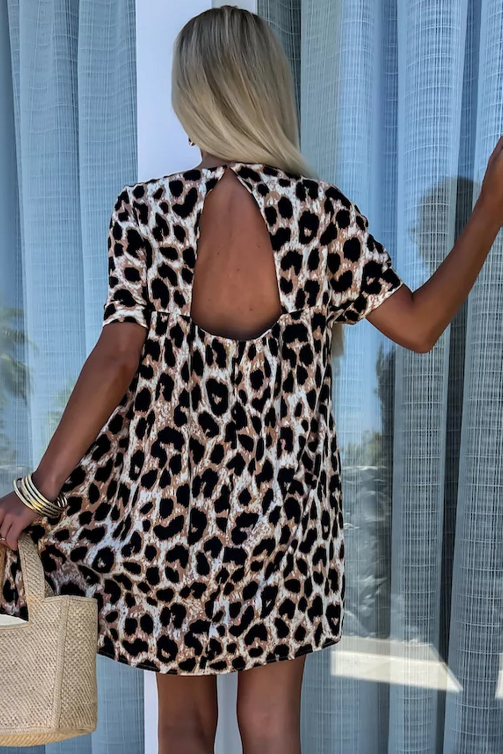 Khaki mini-Robe with Guépard print *