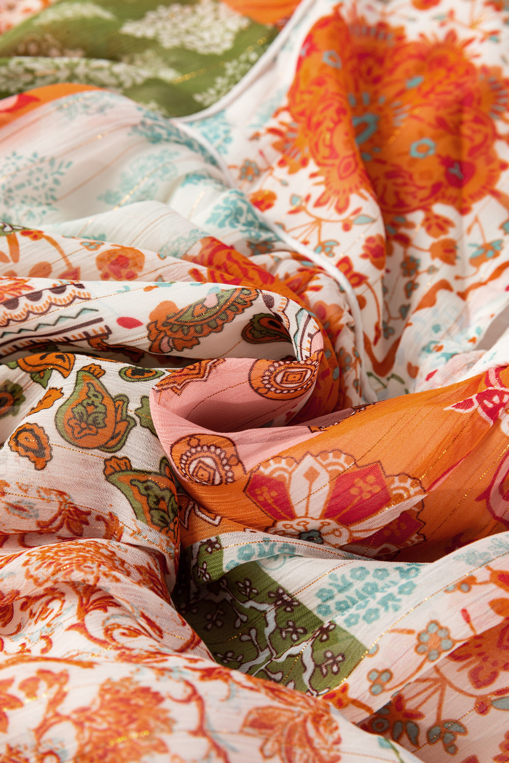 Orange Boho Paisley Print misto a 3/4 Abito sciolto in chiffon manica