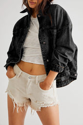 Black washed oversized denim jacket with pockets