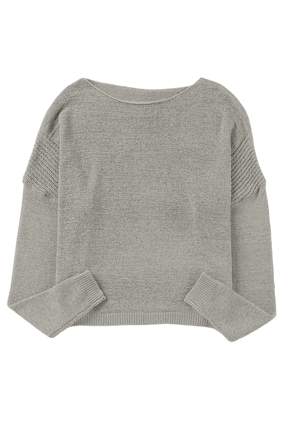 Gray Solid Drop Shoulder Pullover Sweater