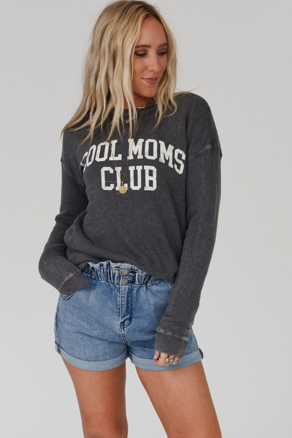 Grau Cool Moms Club Drop Schulter -Sweatshirt