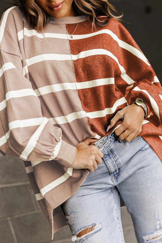 Brown Oversized Contrast Printed Dropped Shoulder Top