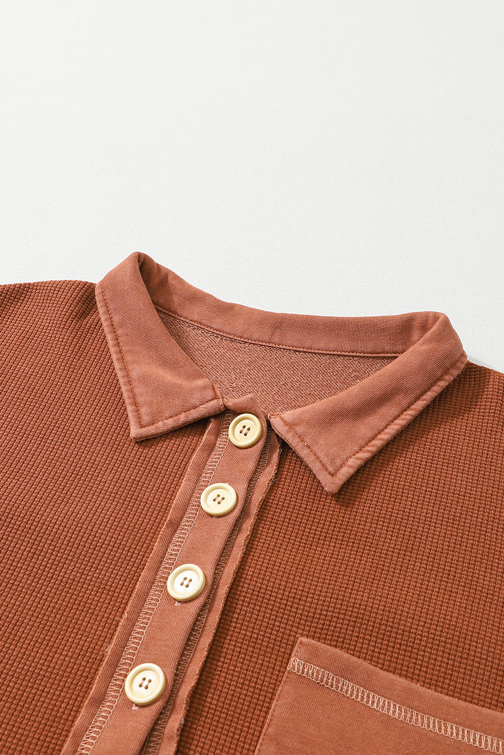 Chestnut Waffle Exposed Seam Pocket Henley Sweatshirt