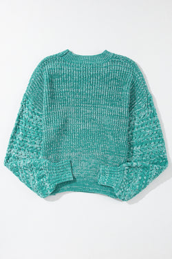 Pull vert d'eau à manches tombantes en tricot torsadé