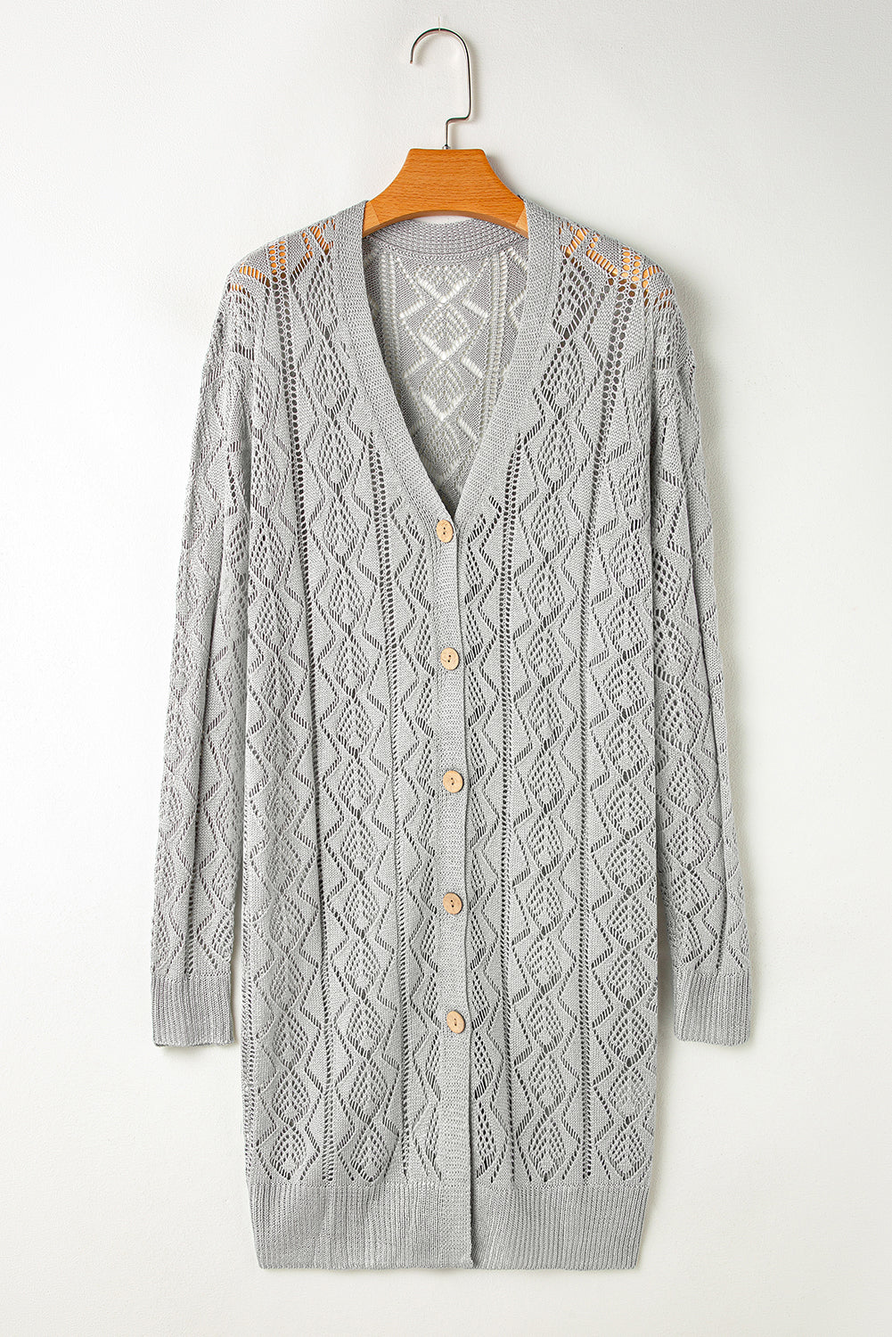 Cardigan long gris avec boutons ajourés sur le devant-A WOMAN WE LOVE
