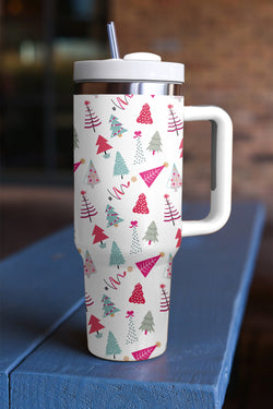 Tasse thermos blanche imprimée d'arbre de Noël de dessin animé 40oz