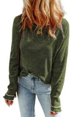 Green textured high with long sleeves and round neck *