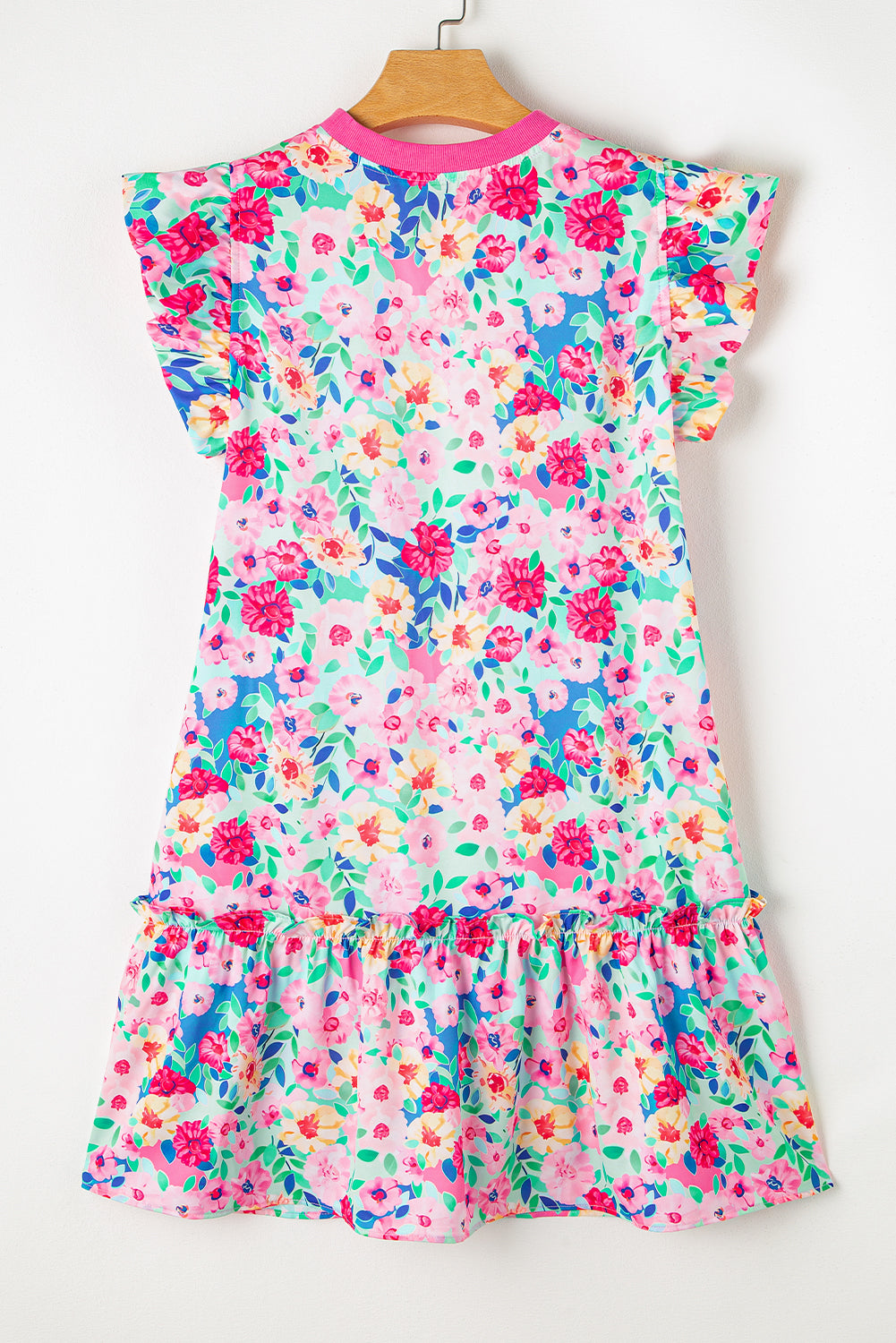 Multicolour Floral Print Flutter Sleeve Ruffled Mini Dress