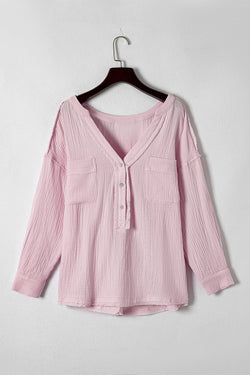 Haut Henley dividido con mangas largas y efecto rosa arrugado envejecido