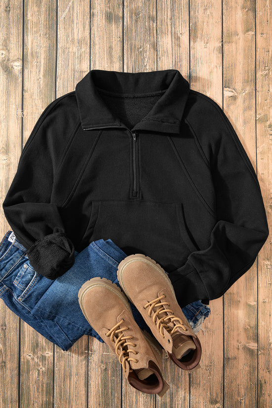 Black with sleeve sweatshirts and rising collar *