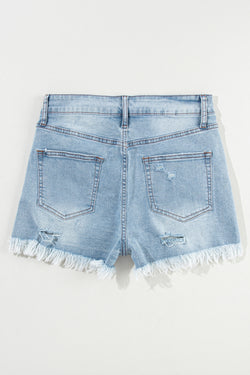 Light Blue Ripped High Waisted Denim Shorts with Raw Hem