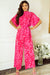 Pink Leopard Jumpsuit with Loose Sleeves and Wide Leg Belt