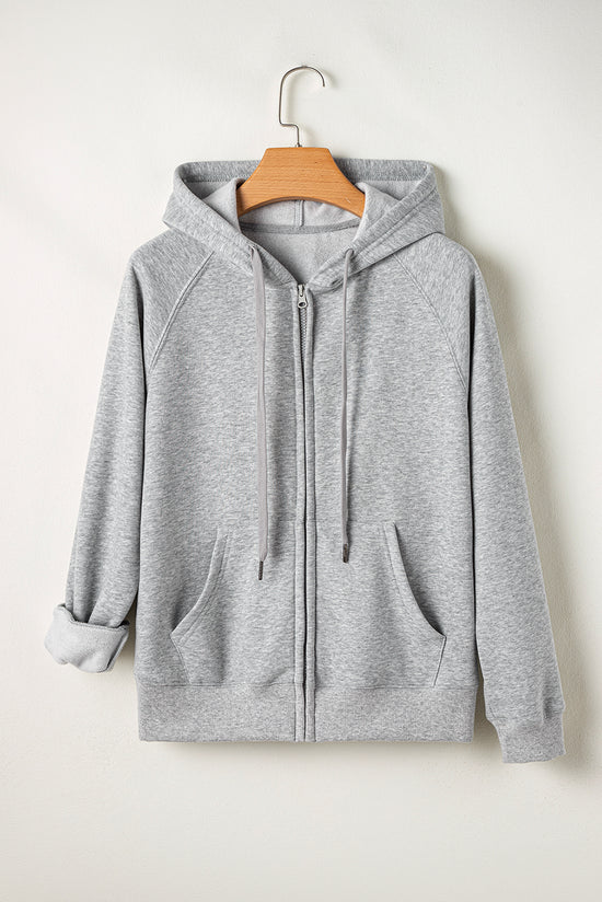 Light Grey Zip Up Hoodie Lined with Solid Color Fleece