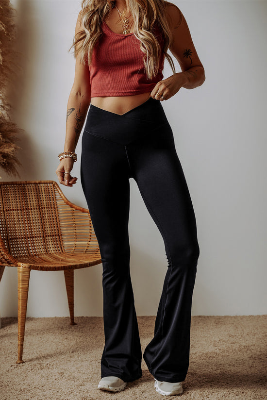 Black High Waisted V-Shaped Flare Leggings