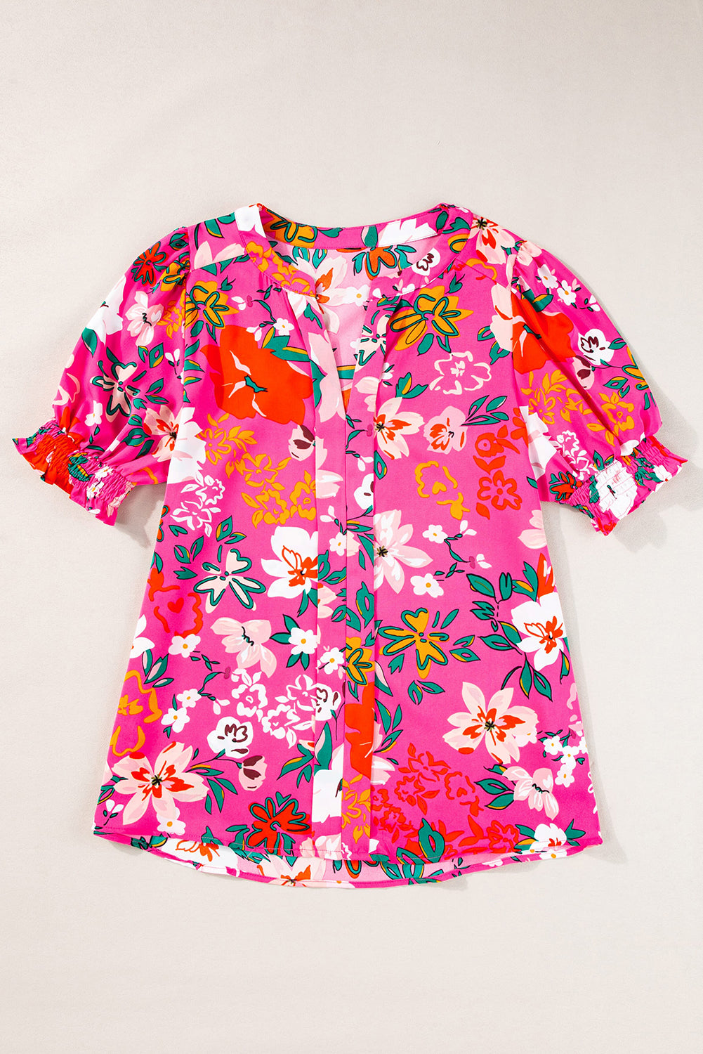 Blusa de manga de hojaldre de cuello con cuello estampado floral con estampado floral