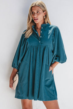 Blue sleeve dress and ribbed velvet bracelet with press pimples and empire waist