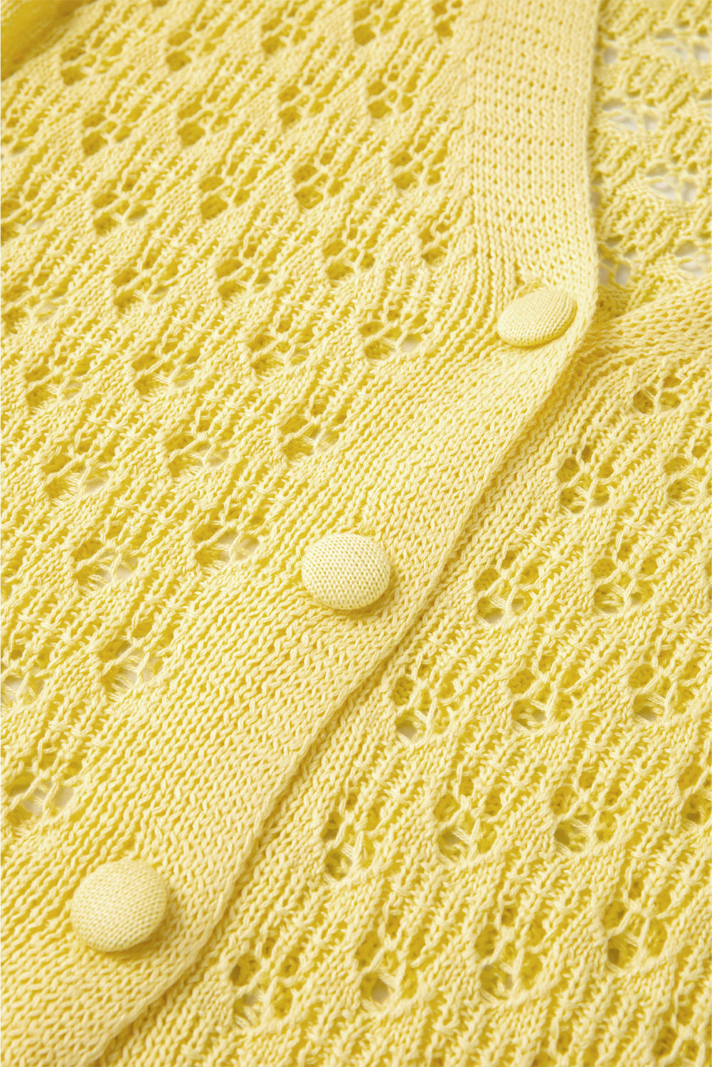 Cardigan pull jaune en maille pointelle à col en V