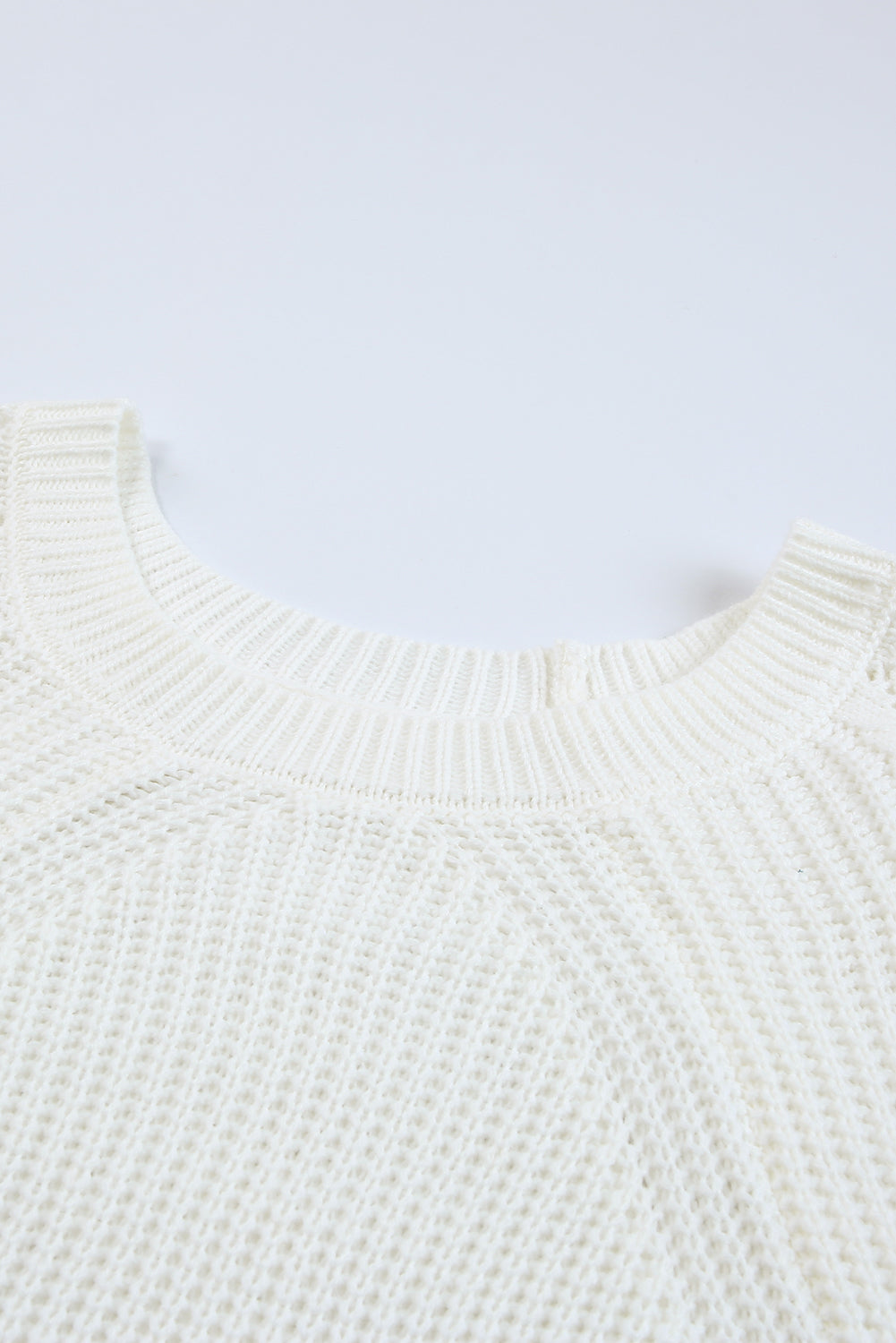 White Hollow-out Puffy Sleeve Knit Sweater