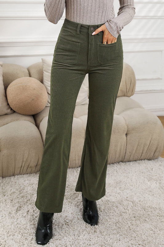 Green high waist corduroy pants with square pockets