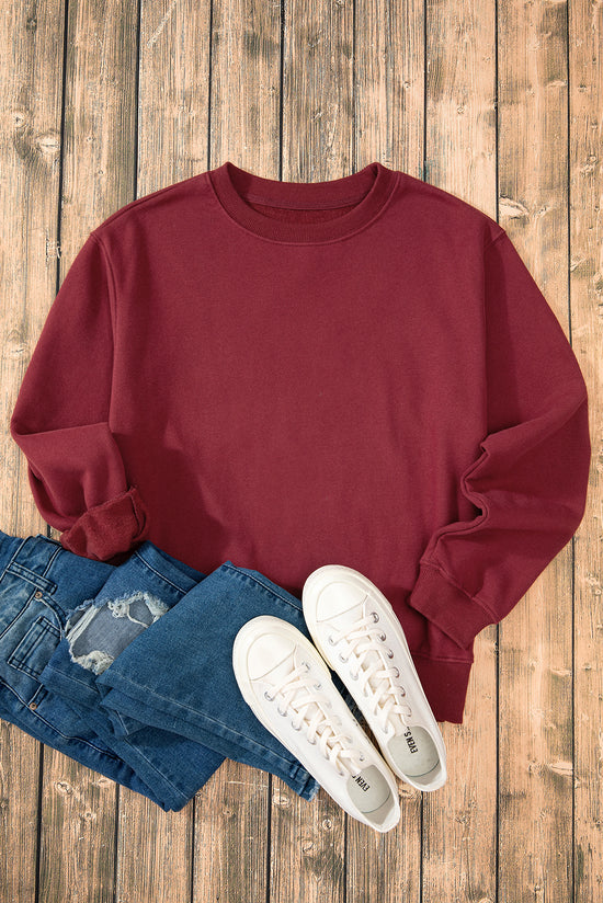 Burgundy Terry Drop Shoulder Sweatshirt with Solid Fleece Lining