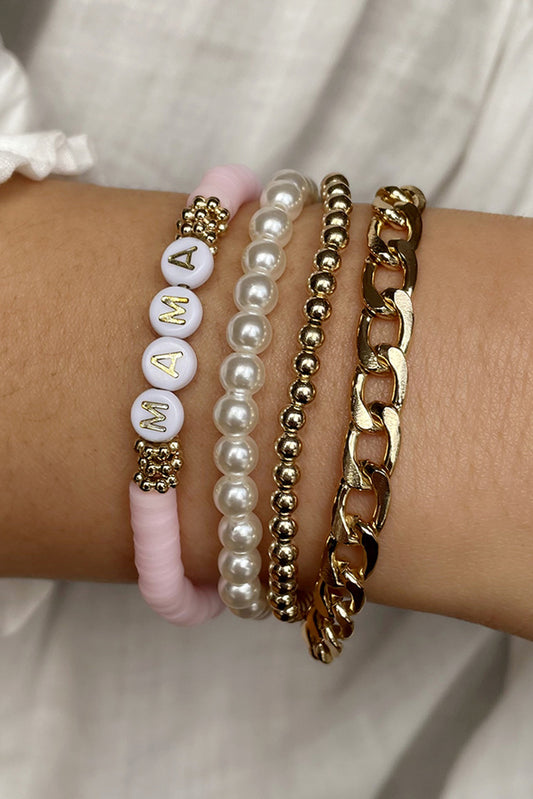 Ensemble de bracelets à chaîne perlée en or 4PCS MAMA Pearls