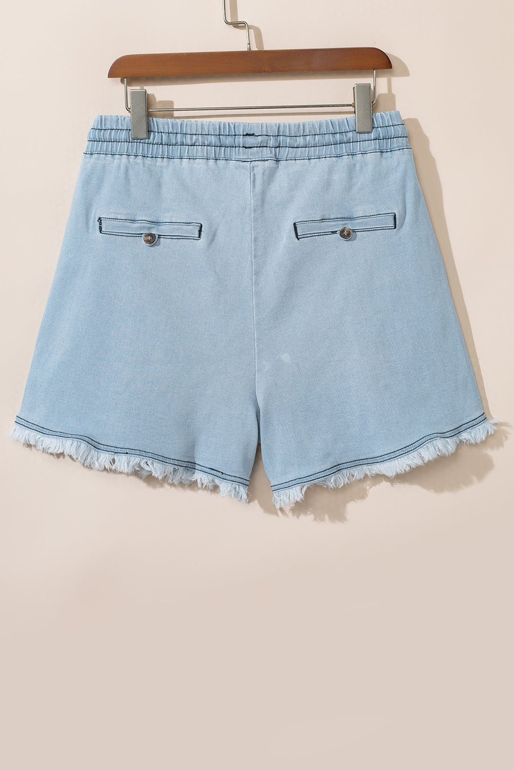 Sky Blue Vintage Frayed Hem Plus Size Drawstring Denim Shorts