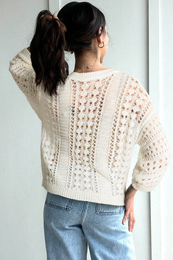 White Pull in openwork knitting with puffy sleeves*