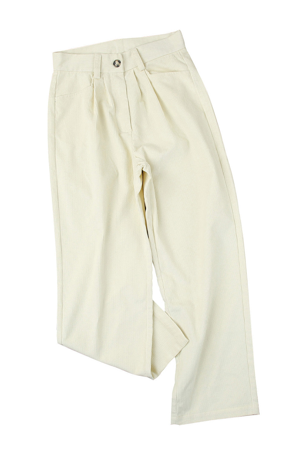 Pantalon droit taille haute en velours côtelé beige