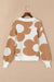 Khaki sweater with drooping shoulders and large flower motif *