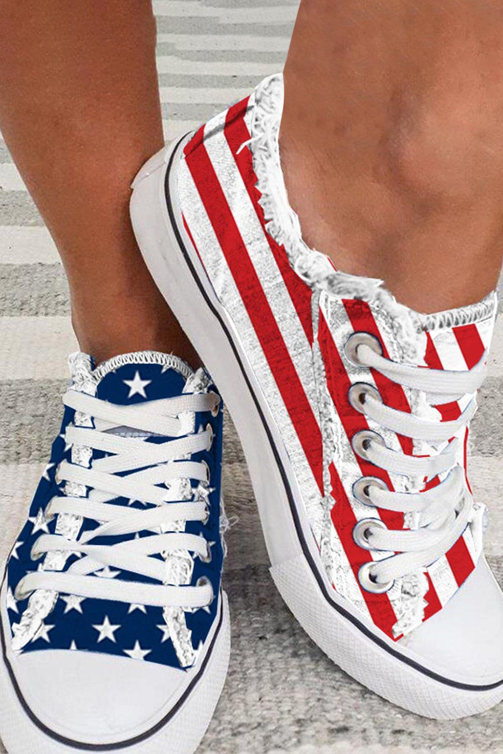 Zapatos planos de lienzo de Lace-Up Blue American Flag