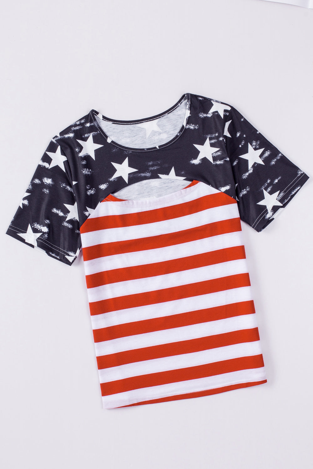 Schwarzes Kontrast amerikanischer Flaggenausschnitt T-Shirt