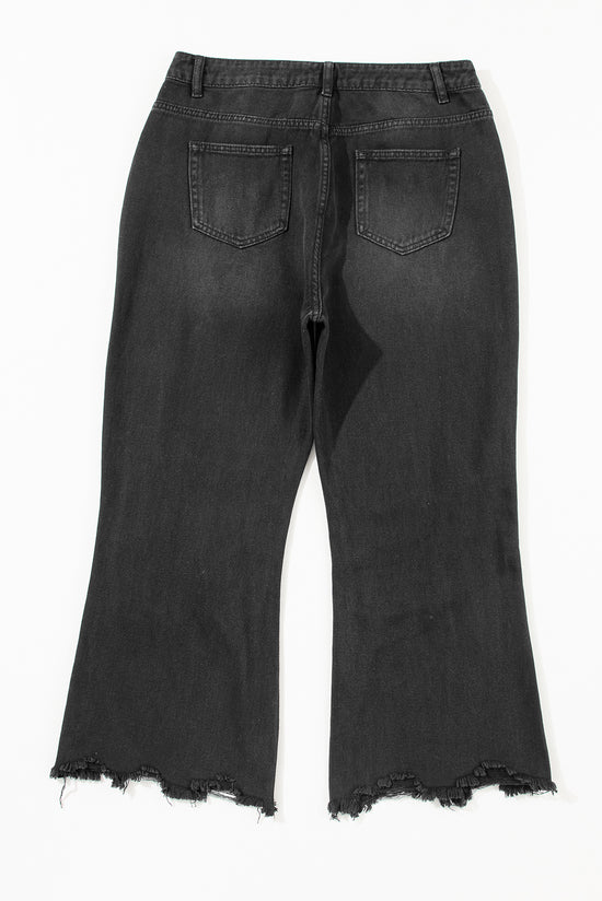 Shortless flared jeans high black waist aged effect