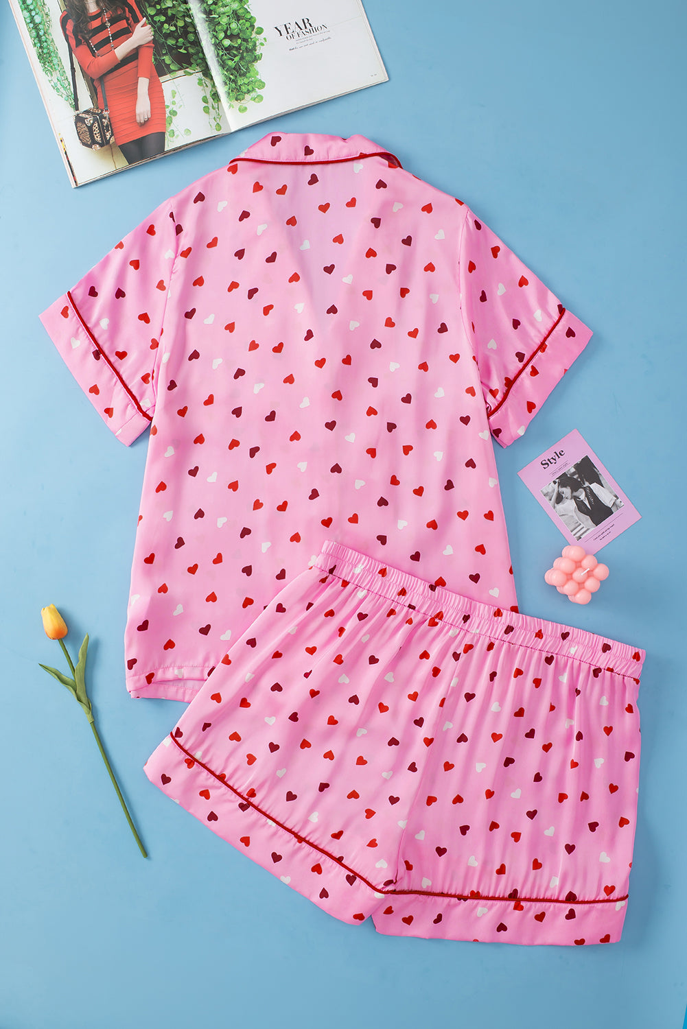 Pink Valentine Herzform Print Plus Size Nightwear