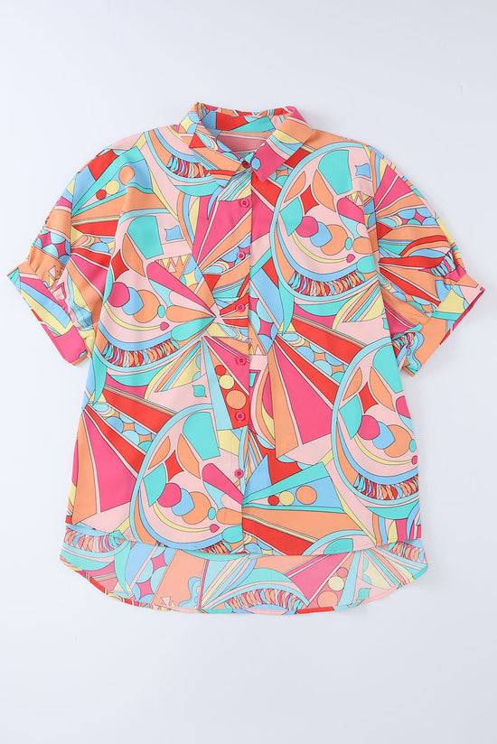 Multicolor a large shirt with half-underwenting sleeves and abstract geometric print