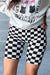 High waist cycling shorts print black checkered *