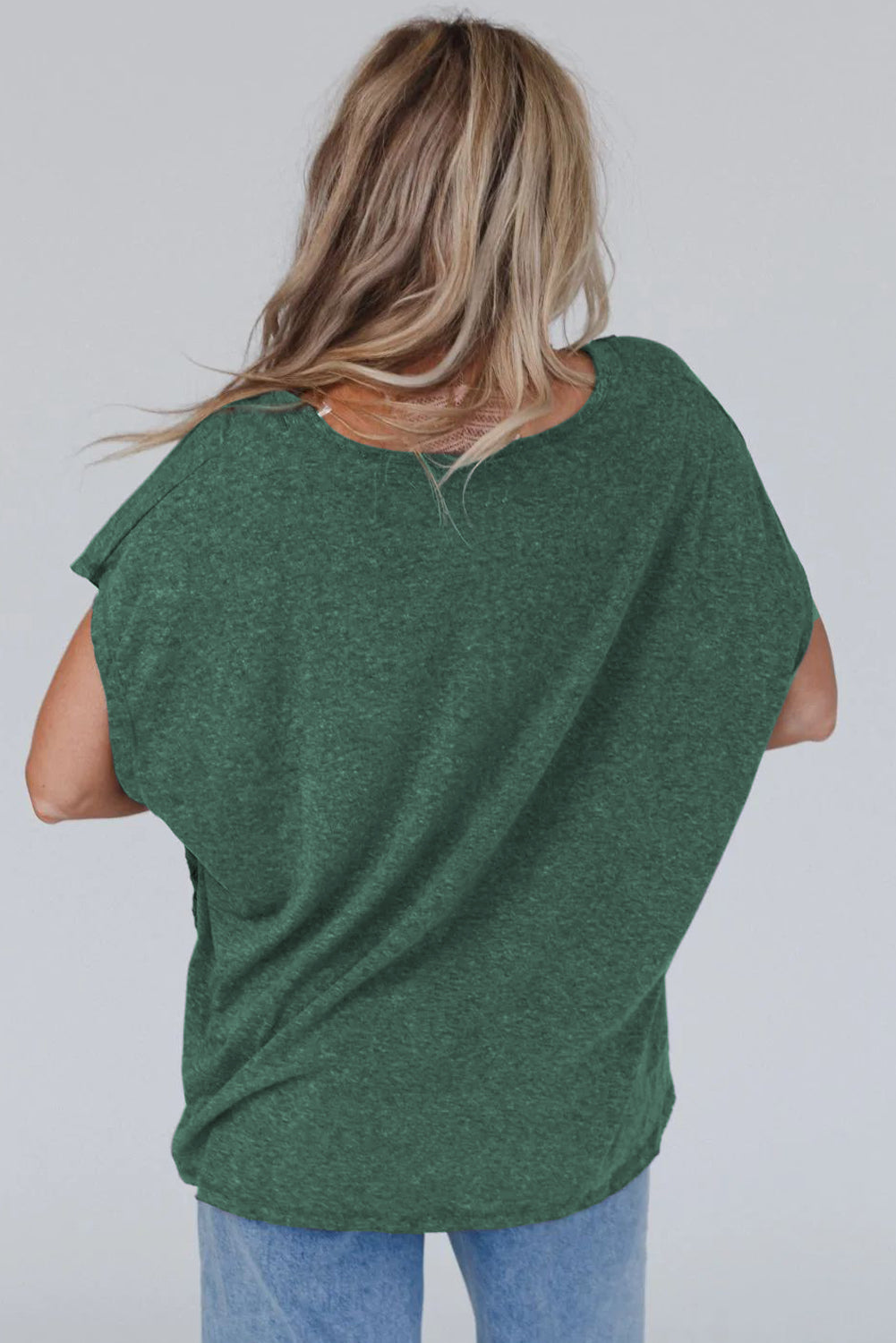 Detalles de encaje de crochet verde negruzco TEE de gran tamaño