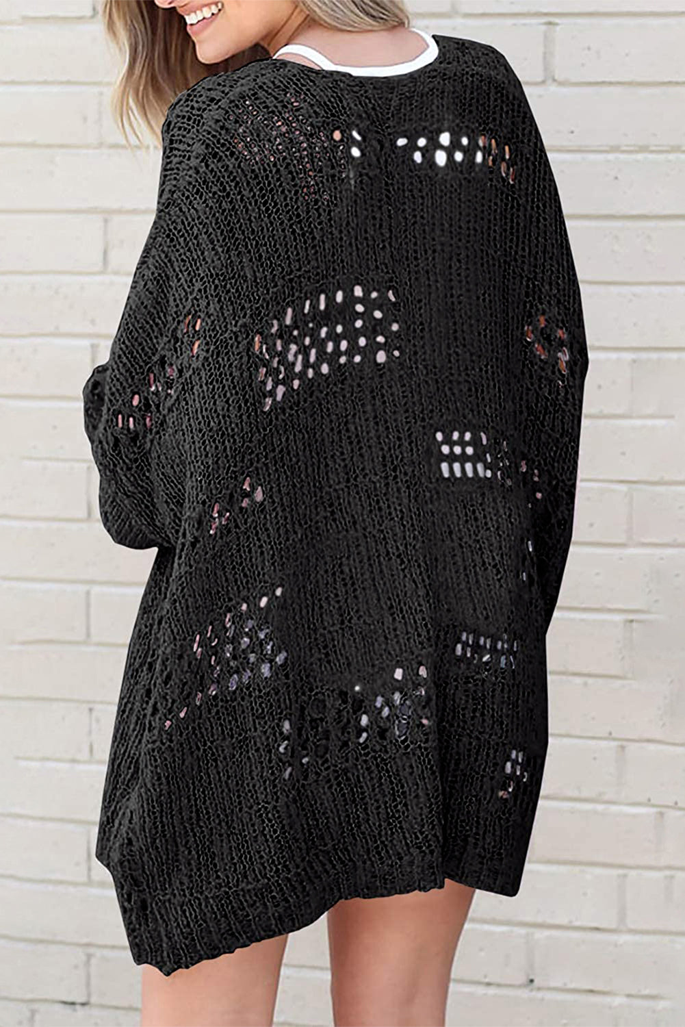 Cardigan décontracté noir à manches dolman en tricot creux-A WOMAN WE LOVE
