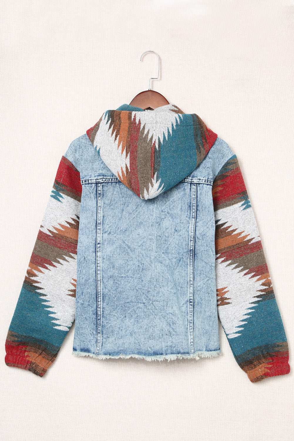 Chaqueta de mezclilla de dobladillo con estampado multicolor aztec