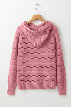 Peach Blossom Pointelle Knit Raglan Sleeve Hoodie