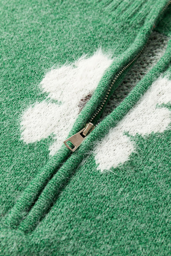 Pull vert à motif floral et demi-zip *