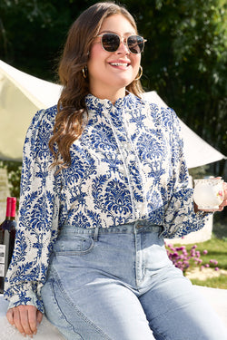 Chemise bleu ciel à motif tribal imprimé et col cranté boutonnée de grande taille