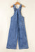 Light Blue Wide Leg Denim Overalls with Buttoned Straps