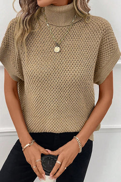 Textured with turtleneck and short pale khaki sleeves