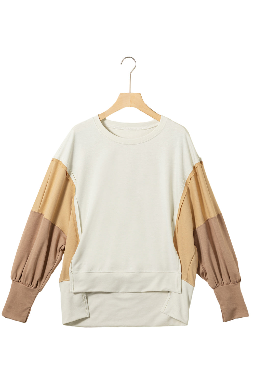 Sweat-shirt oversize kaki à manches color block et patchwork