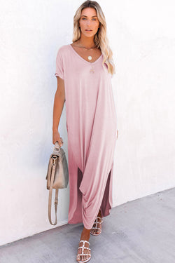 Robe t-shirt longue rose *